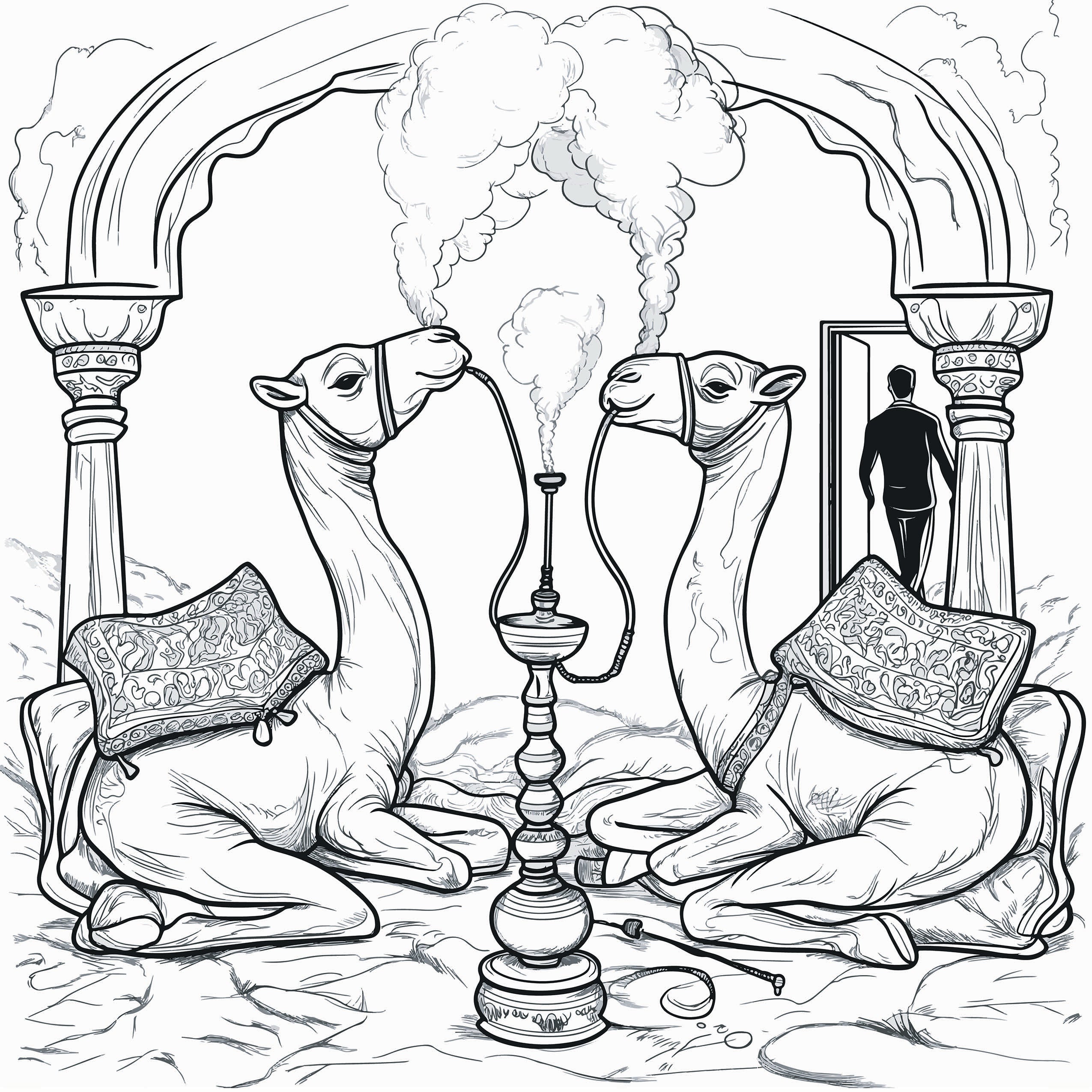 Camels Smoking Hookah